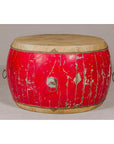 Red Lacquered Qing Dynasty Opera Drum End Table with Hide Top and Brass Studs-5. Asian & Chinese Furniture, Art, Antiques, Vintage Home Décor for sale at FEA Home