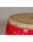 Red Lacquered Qing Dynasty Opera Drum End Table with Hide Top and Brass Studs-6. Asian & Chinese Furniture, Art, Antiques, Vintage Home Décor for sale at FEA Home