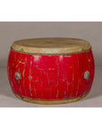 Red Lacquered Qing Dynasty Opera Drum End Table with Hide Top and Brass Studs-8. Asian & Chinese Furniture, Art, Antiques, Vintage Home Décor for sale at FEA Home