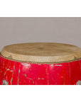 Red Lacquered Qing Dynasty Opera Drum End Table with Hide Top and Brass Studs-9. Asian & Chinese Furniture, Art, Antiques, Vintage Home Décor for sale at FEA Home