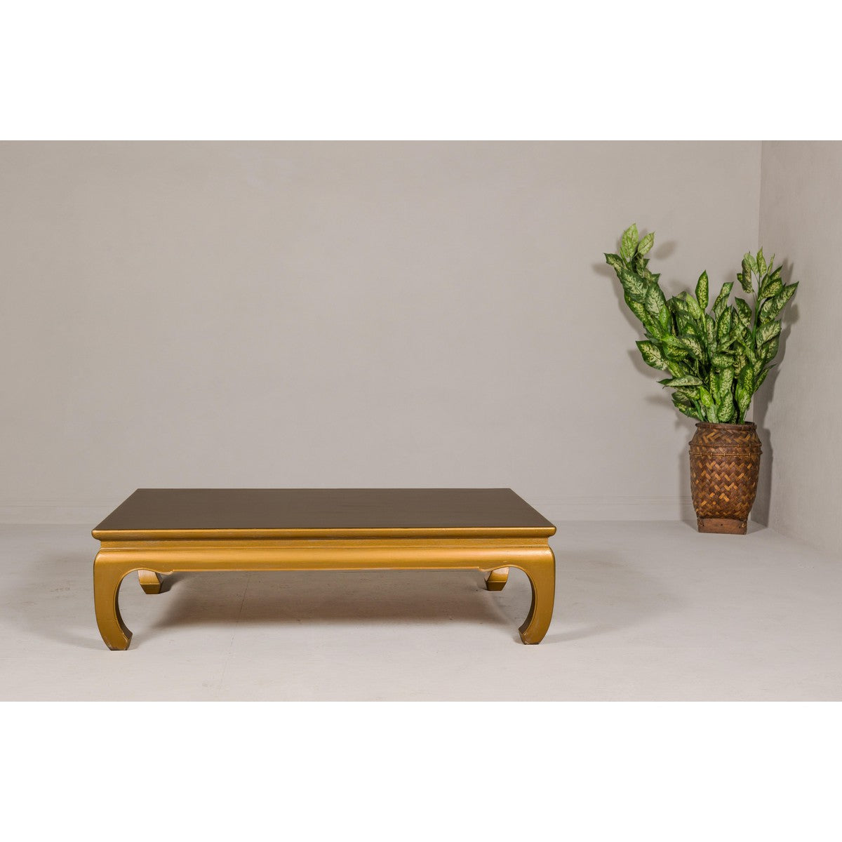 Gold Lacquered Ming Dynasty Style Chow Leg Coffee Table with Carved Apron-4. Asian & Chinese Furniture, Art, Antiques, Vintage Home Décor for sale at FEA Home