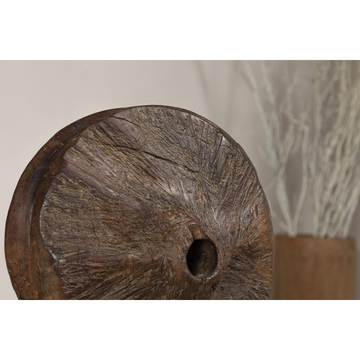 Ancient Wooden Cart Wheel on Custom Base-12. Asian & Chinese Furniture, Art, Antiques, Vintage Home Décor for sale at FEA Home