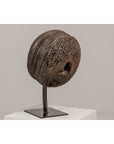 Ancient Rustic Cart Wheel Mounted on Black Lacquer Base-8. Asian & Chinese Furniture, Art, Antiques, Vintage Home Décor for sale at FEA Home