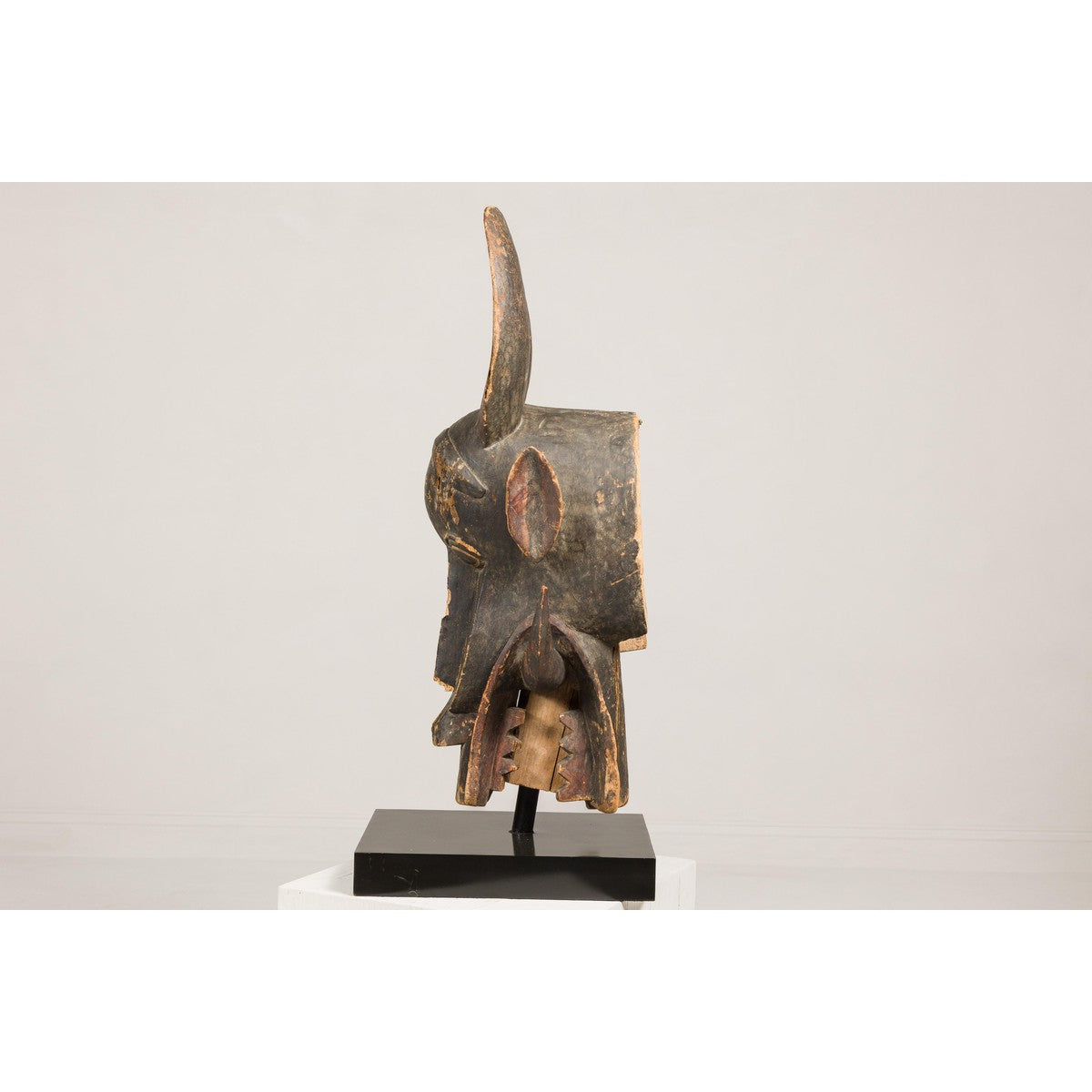 Wooden Mythical Animal Mask Mounted on Custom Base-16. Asian & Chinese Furniture, Art, Antiques, Vintage Home Décor for sale at FEA Home