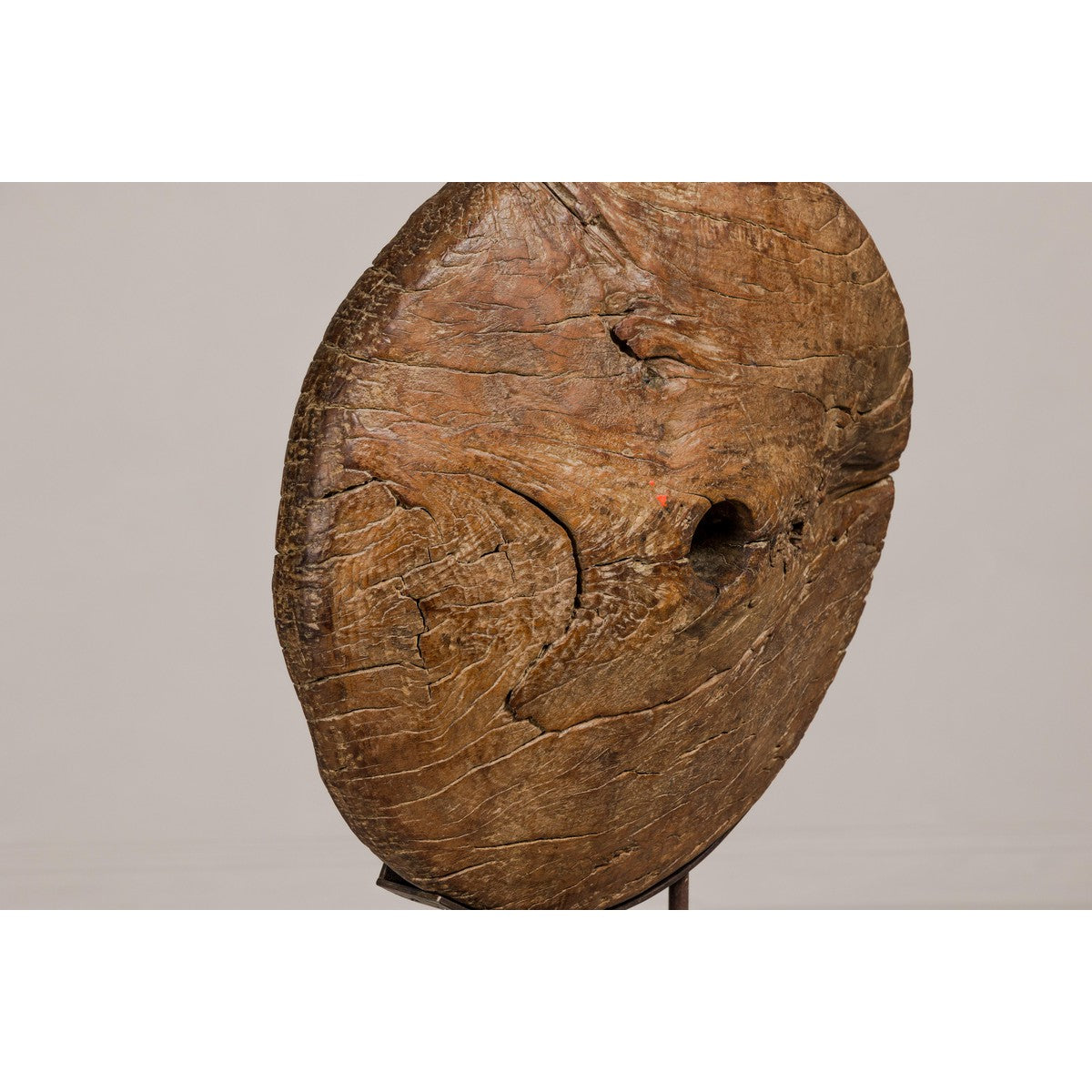 Ancient Rustic Cart Wheel Mounted on Black Lacquer Base, Weathered Patina-12. Asian & Chinese Furniture, Art, Antiques, Vintage Home Décor for sale at FEA Home