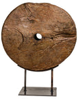 Ancient Rustic Cart Wheel Mounted on Black Lacquer Base, Weathered Patina-1. Asian & Chinese Furniture, Art, Antiques, Vintage Home Décor for sale at FEA Home