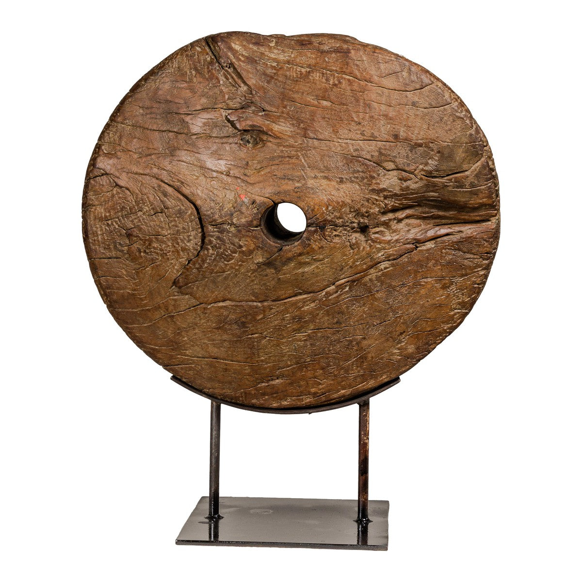 Ancient Rustic Cart Wheel Mounted on Black Lacquer Base, Weathered Patina-2. Asian & Chinese Furniture, Art, Antiques, Vintage Home Décor for sale at FEA Home