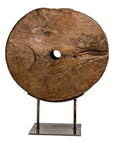 Ancient Rustic Cart Wheel Mounted on Black Lacquer Base, Weathered Patina-2. Asian & Chinese Furniture, Art, Antiques, Vintage Home Décor for sale at FEA Home