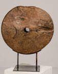 Ancient Rustic Cart Wheel Mounted on Black Lacquer Base, Weathered Patina-4. Asian & Chinese Furniture, Art, Antiques, Vintage Home Décor for sale at FEA Home