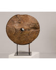 Ancient Rustic Cart Wheel Mounted on Black Lacquer Base, Weathered Patina-5. Asian & Chinese Furniture, Art, Antiques, Vintage Home Décor for sale at FEA Home