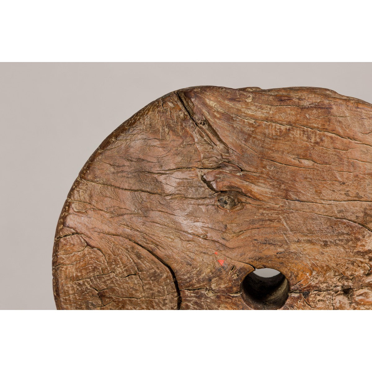 Ancient Rustic Cart Wheel Mounted on Black Lacquer Base, Weathered Patina-6. Asian & Chinese Furniture, Art, Antiques, Vintage Home Décor for sale at FEA Home