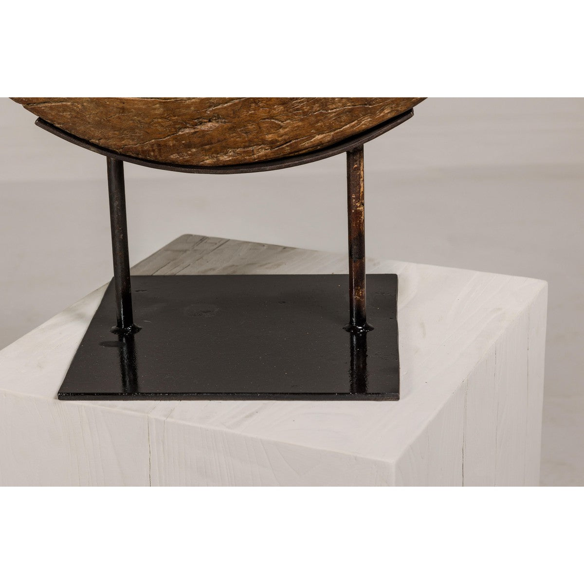 Ancient Rustic Cart Wheel Mounted on Black Lacquer Base, Weathered Patina-9. Asian & Chinese Furniture, Art, Antiques, Vintage Home Décor for sale at FEA Home