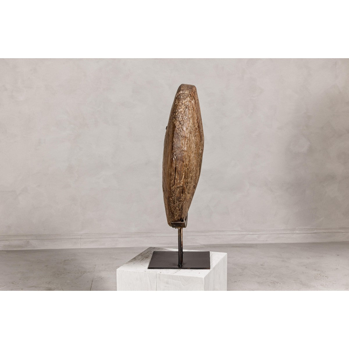 Ancient Cart Wheel Mounted on Black Lacquer Base with Rustic Character-10. Asian & Chinese Furniture, Art, Antiques, Vintage Home Décor for sale at FEA Home