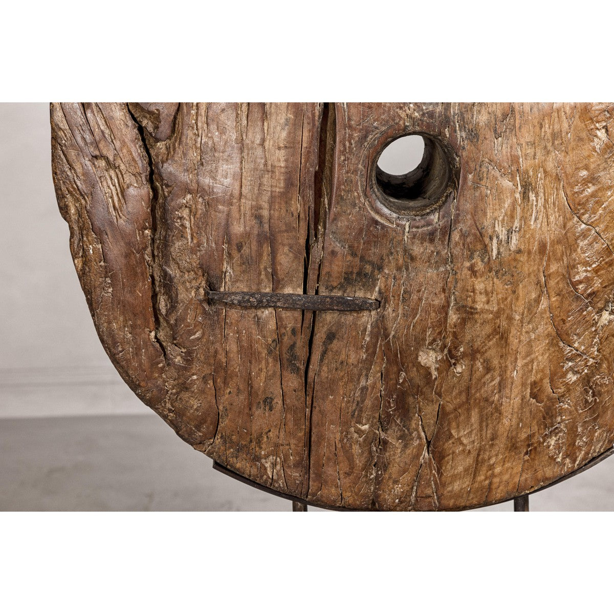 Ancient Cart Wheel Mounted on Black Lacquer Base with Rustic Character-14. Asian & Chinese Furniture, Art, Antiques, Vintage Home Décor for sale at FEA Home