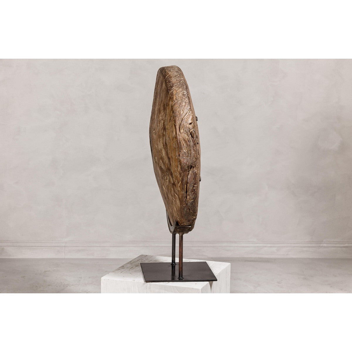 Ancient Cart Wheel Mounted on Black Lacquer Base with Rustic Character-16. Asian & Chinese Furniture, Art, Antiques, Vintage Home Décor for sale at FEA Home