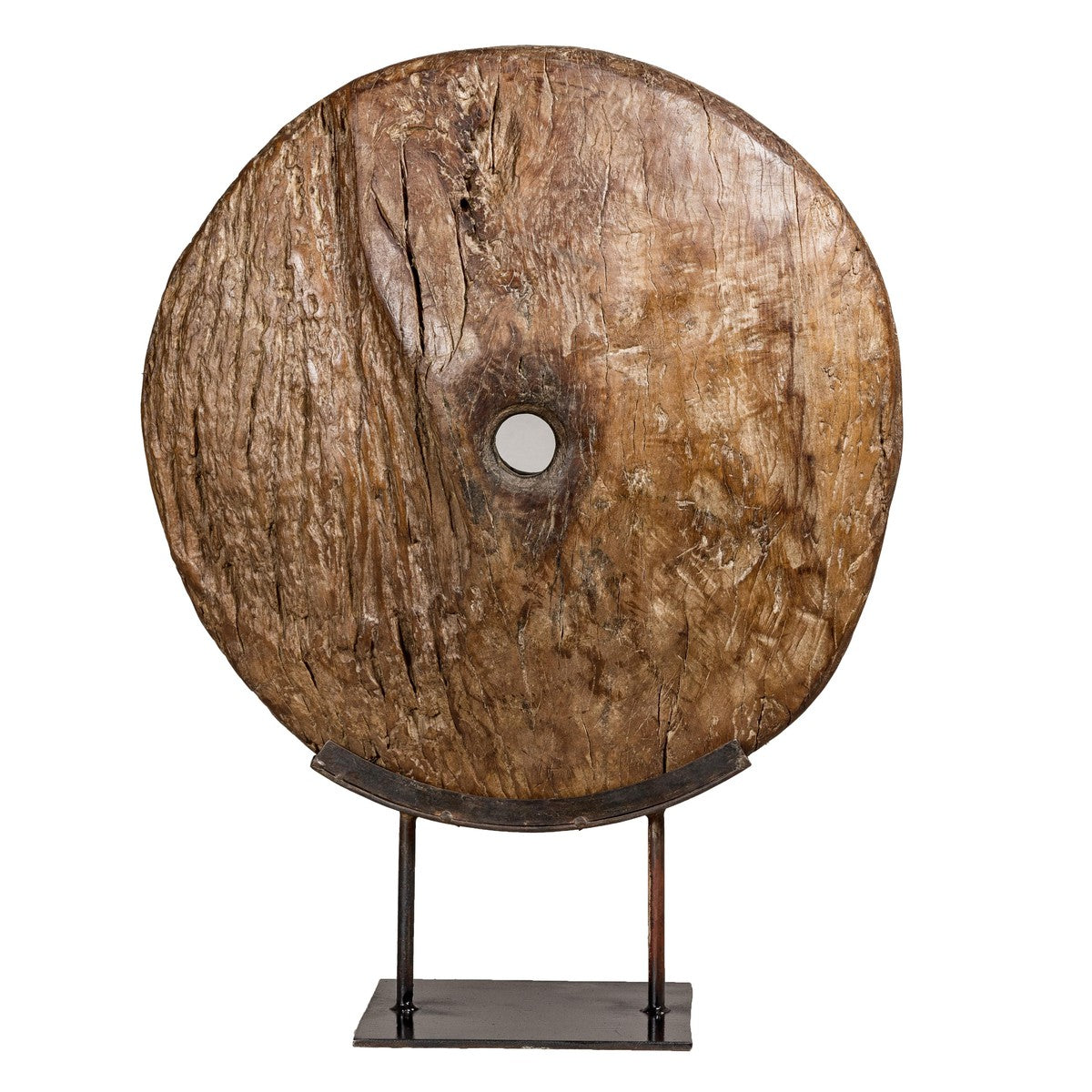 Ancient Cart Wheel Mounted on Black Lacquer Base with Rustic Character-17. Asian & Chinese Furniture, Art, Antiques, Vintage Home Décor for sale at FEA Home