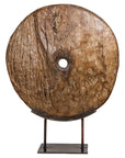 Ancient Cart Wheel Mounted on Black Lacquer Base with Rustic Character-1. Asian & Chinese Furniture, Art, Antiques, Vintage Home Décor for sale at FEA Home