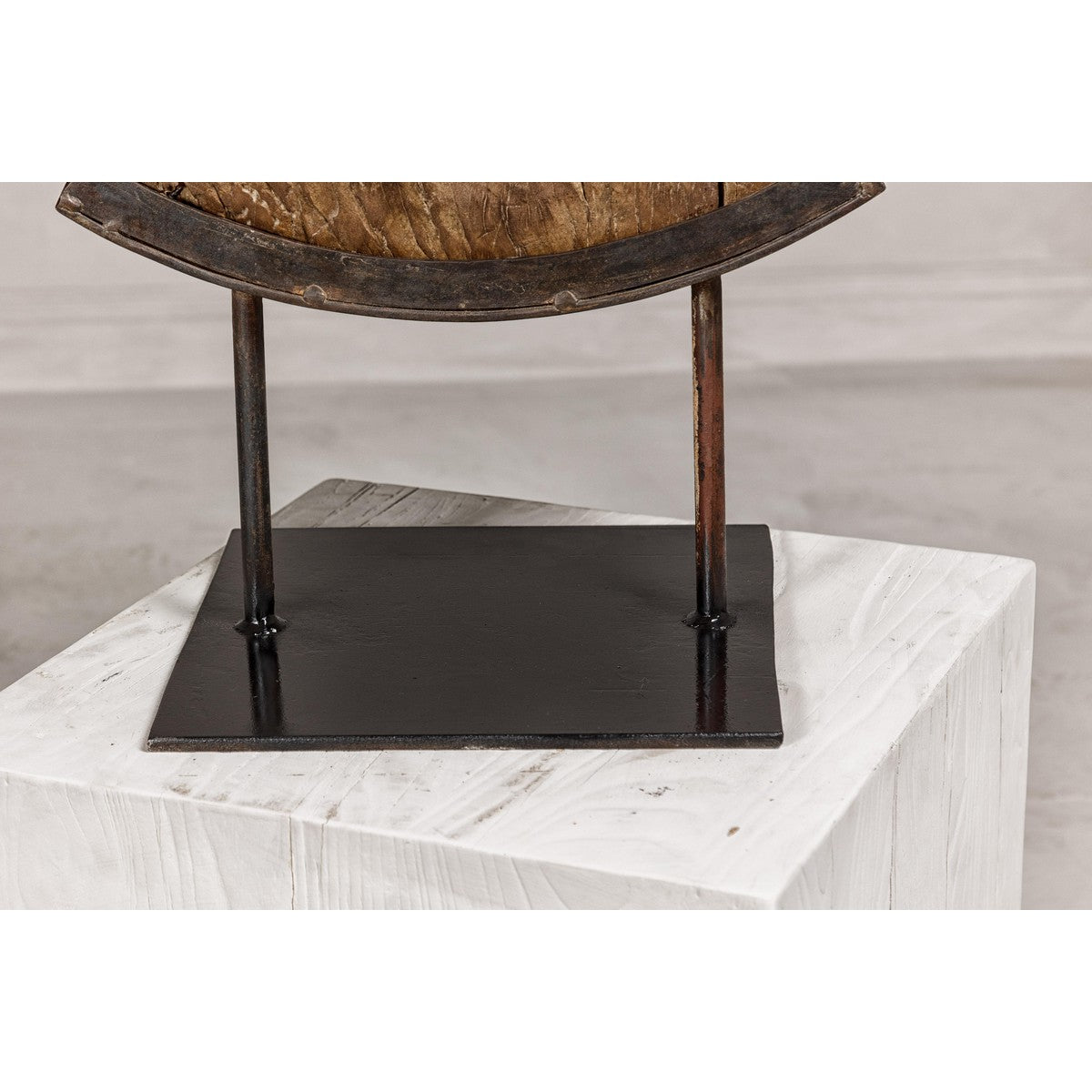 Ancient Cart Wheel Mounted on Black Lacquer Base with Rustic Character-7. Asian & Chinese Furniture, Art, Antiques, Vintage Home Décor for sale at FEA Home