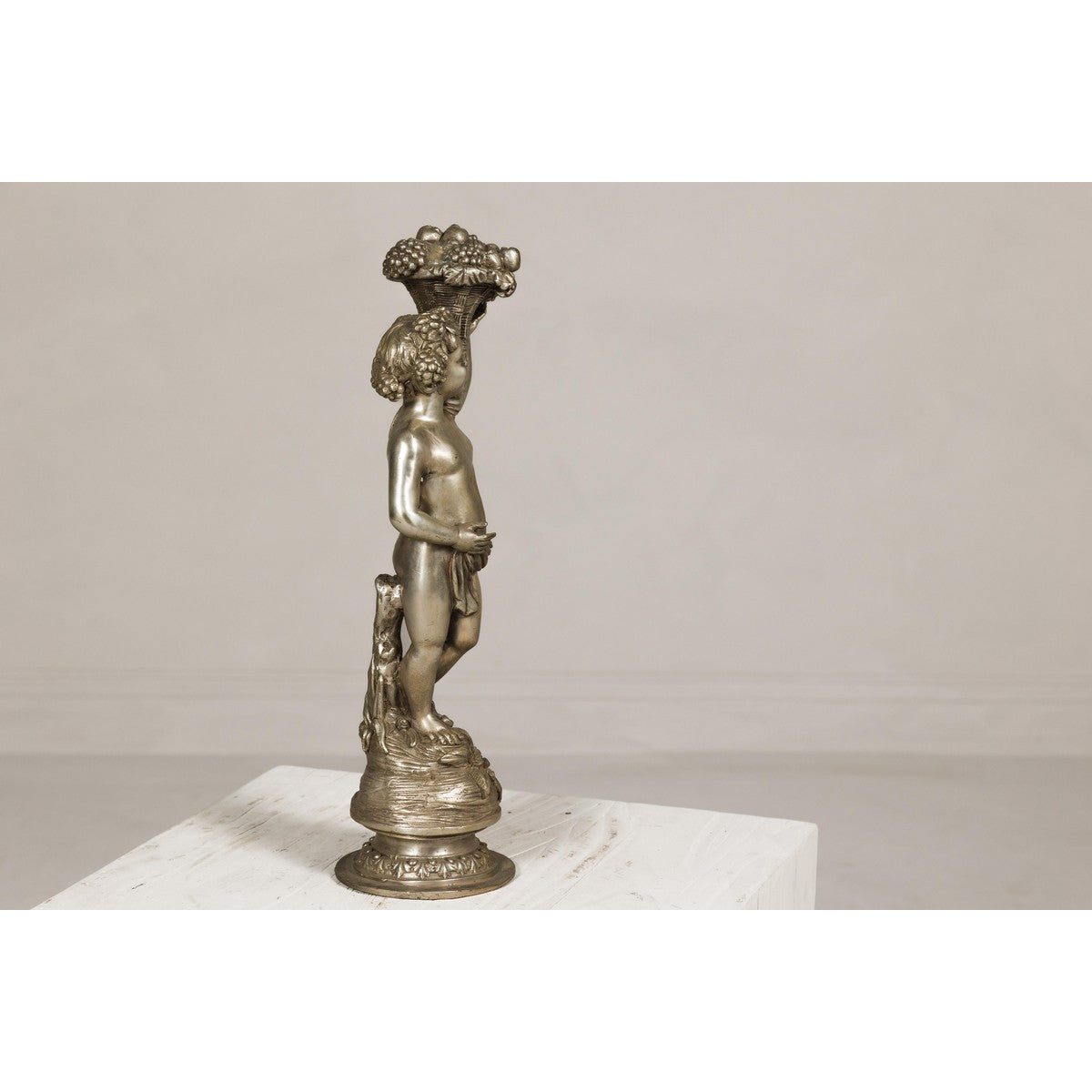 Baroque Style Silvered Bronze Statuette of a Putto Carrying a Fruit Basket-10. Asian & Chinese Furniture, Art, Antiques, Vintage Home Décor for sale at FEA Home
