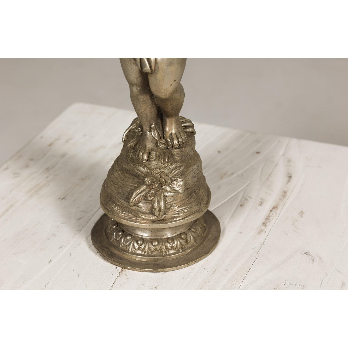 Baroque Style Silvered Bronze Statuette of a Putto Carrying a Fruit Basket-14. Asian & Chinese Furniture, Art, Antiques, Vintage Home Décor for sale at FEA Home