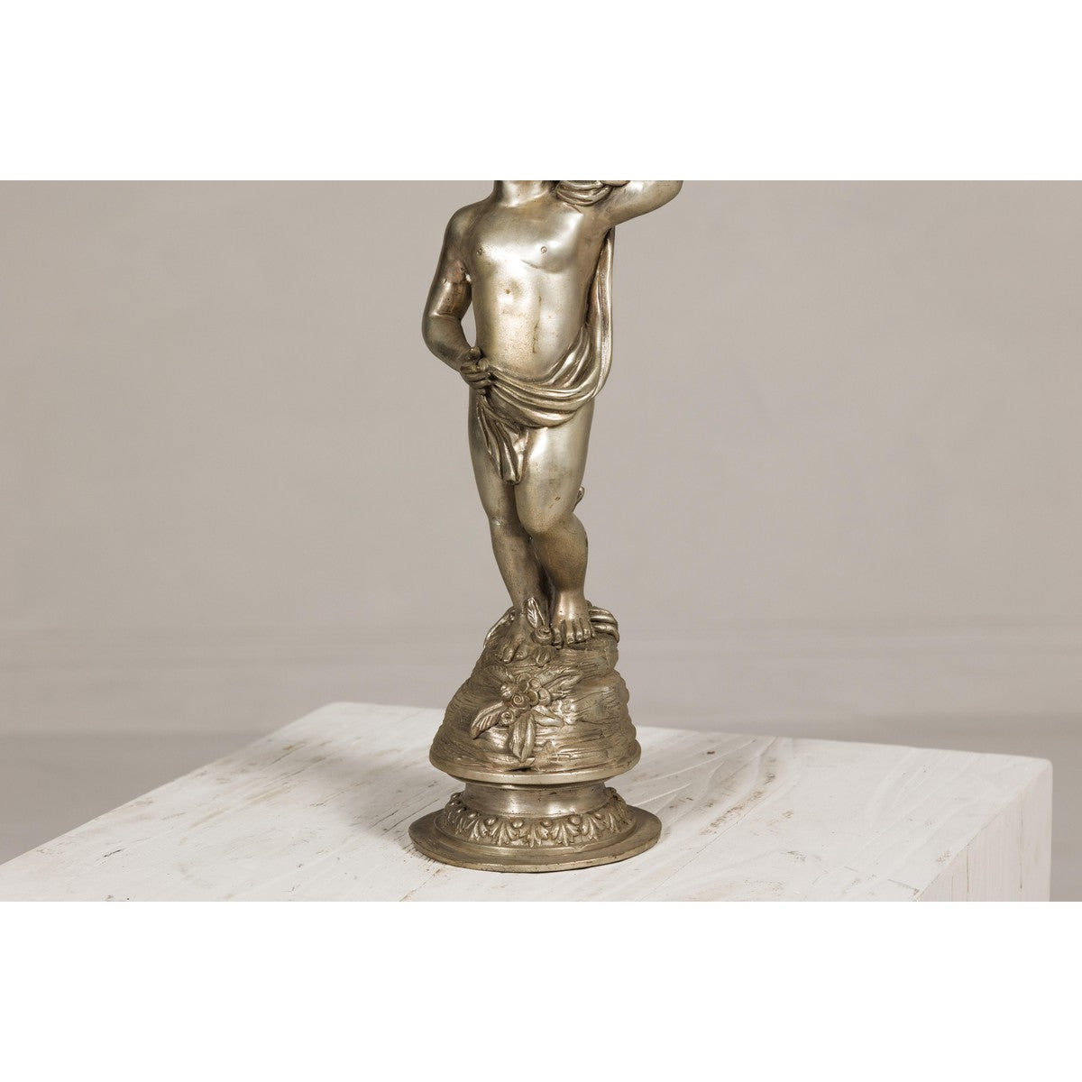 Baroque Style Silvered Bronze Statuette of a Putto Carrying a Fruit Basket-5. Asian & Chinese Furniture, Art, Antiques, Vintage Home Décor for sale at FEA Home