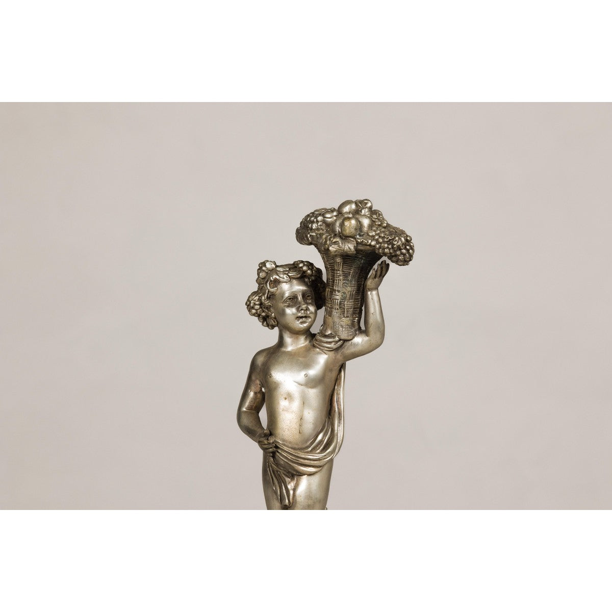 Baroque Style Silvered Bronze Statuette of a Putto Carrying a Fruit Basket-6. Asian & Chinese Furniture, Art, Antiques, Vintage Home Décor for sale at FEA Home