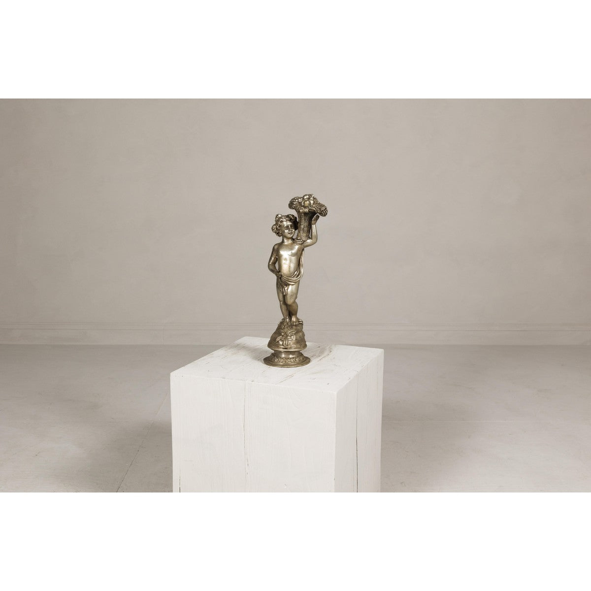 Baroque Style Silvered Bronze Statuette of a Putto Carrying a Fruit Basket-7. Asian & Chinese Furniture, Art, Antiques, Vintage Home Décor for sale at FEA Home