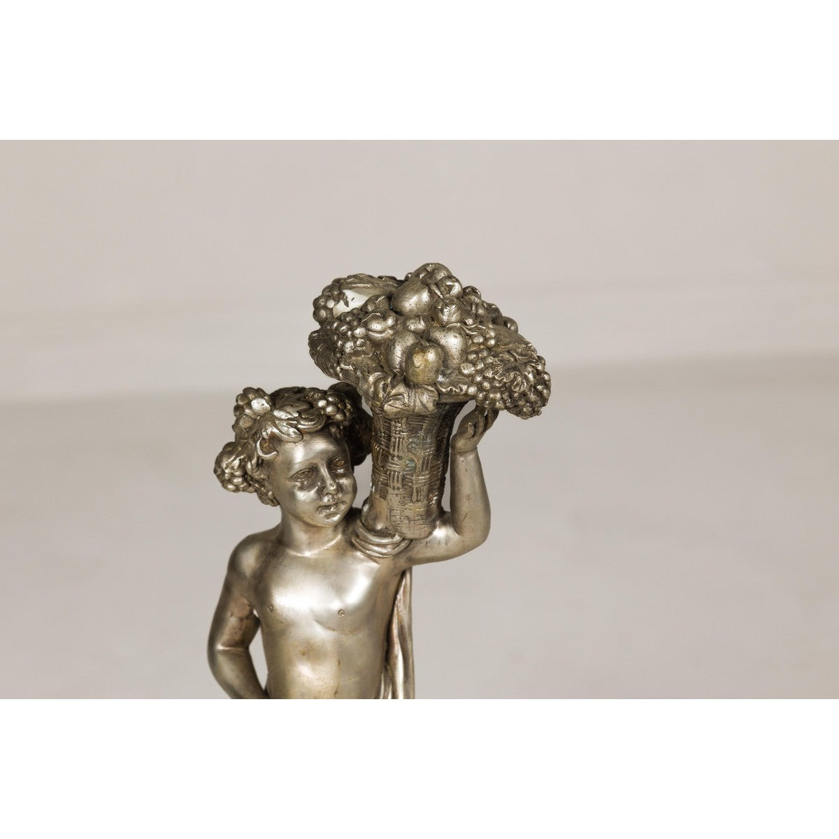 Baroque Style Silvered Bronze Statuette of a Putto Carrying a Fruit Basket-8. Asian & Chinese Furniture, Art, Antiques, Vintage Home Décor for sale at FEA Home