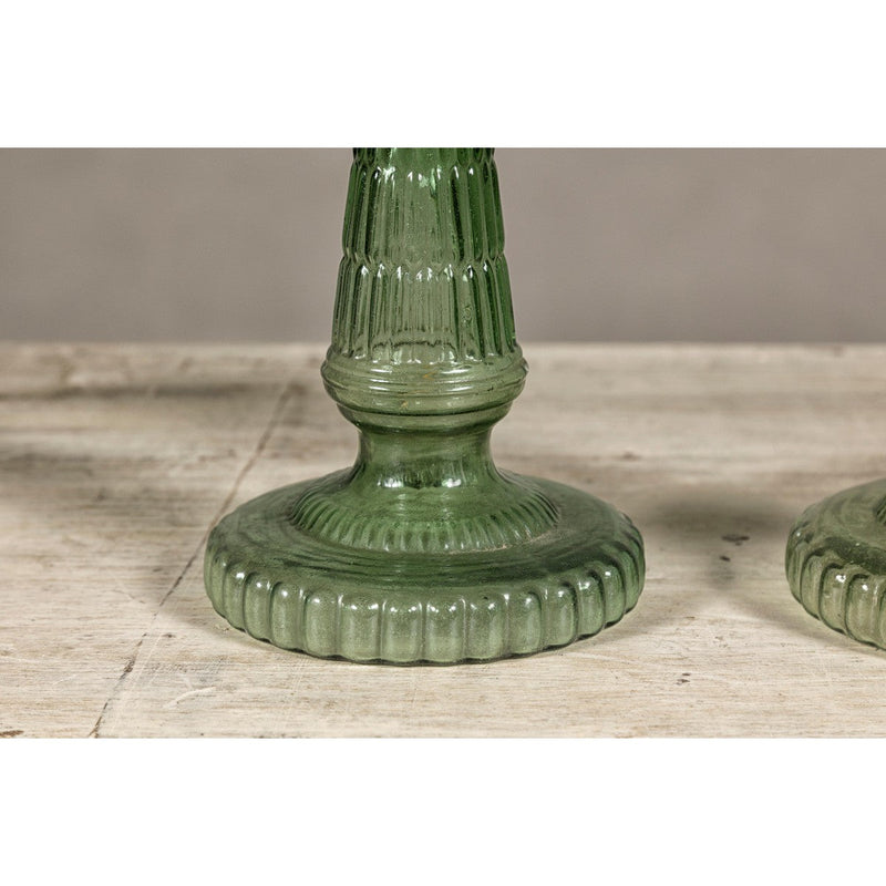 Green Glass Gas Lights with Meander Friezes, a Vintage Pair-YN8066-10. Asian & Chinese Furniture, Art, Antiques, Vintage Home Décor for sale at FEA Home