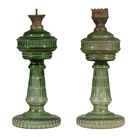 Green Glass Gas Lights with Meander Friezes, a Vintage Pair-YN8066-14. Asian & Chinese Furniture, Art, Antiques, Vintage Home Décor for sale at FEA Home