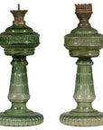 Green Glass Gas Lights with Meander Friezes, a Vintage Pair-1. Asian & Chinese Furniture, Art, Antiques, Vintage Home Décor for sale at FEA Home