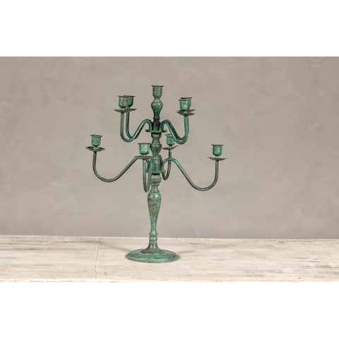 Vintage Two-Tiered Eight Arm Candelabra with Verdigris Patina-YN8068-10. Asian & Chinese Furniture, Art, Antiques, Vintage Home Décor for sale at FEA Home