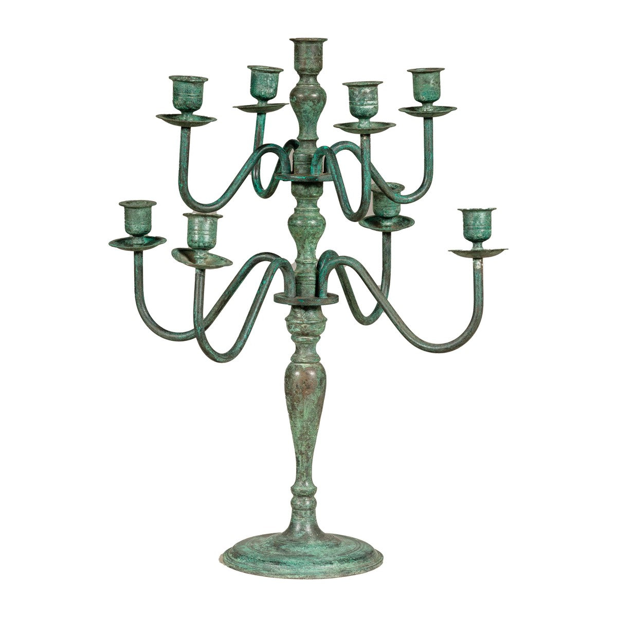 Vintage Two-Tiered Eight Arm Candelabra with Verdigris Patina-11. Asian & Chinese Furniture, Art, Antiques, Vintage Home Décor for sale at FEA Home