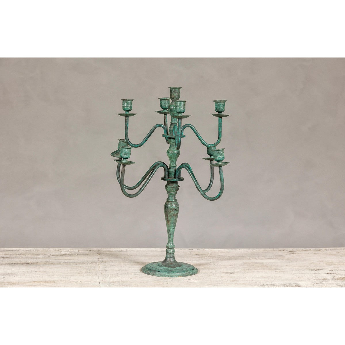 Vintage Two-Tiered Eight Arm Candelabra with Verdigris Patina-2. Asian & Chinese Furniture, Art, Antiques, Vintage Home Décor for sale at FEA Home