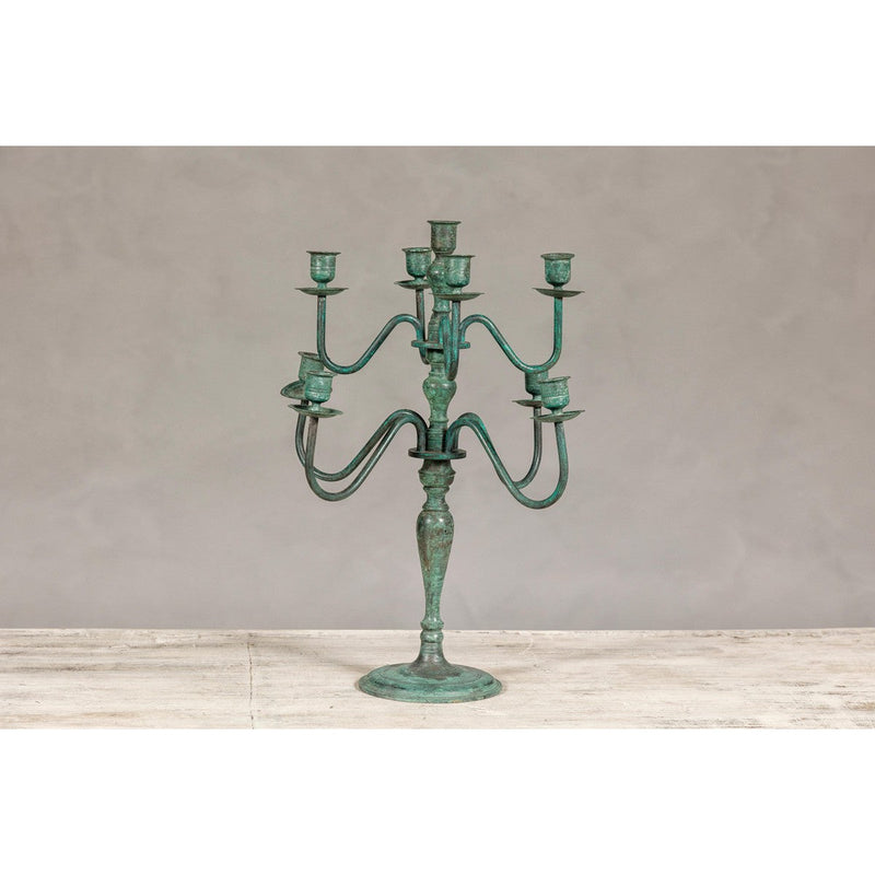 Vintage Two-Tiered Eight Arm Candelabra with Verdigris Patina-YN8068-2. Asian & Chinese Furniture, Art, Antiques, Vintage Home Décor for sale at FEA Home