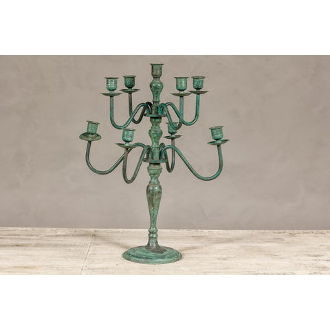 Vintage Two-Tiered Eight Arm Candelabra with Verdigris Patina-YN8068-3. Asian & Chinese Furniture, Art, Antiques, Vintage Home Décor for sale at FEA Home