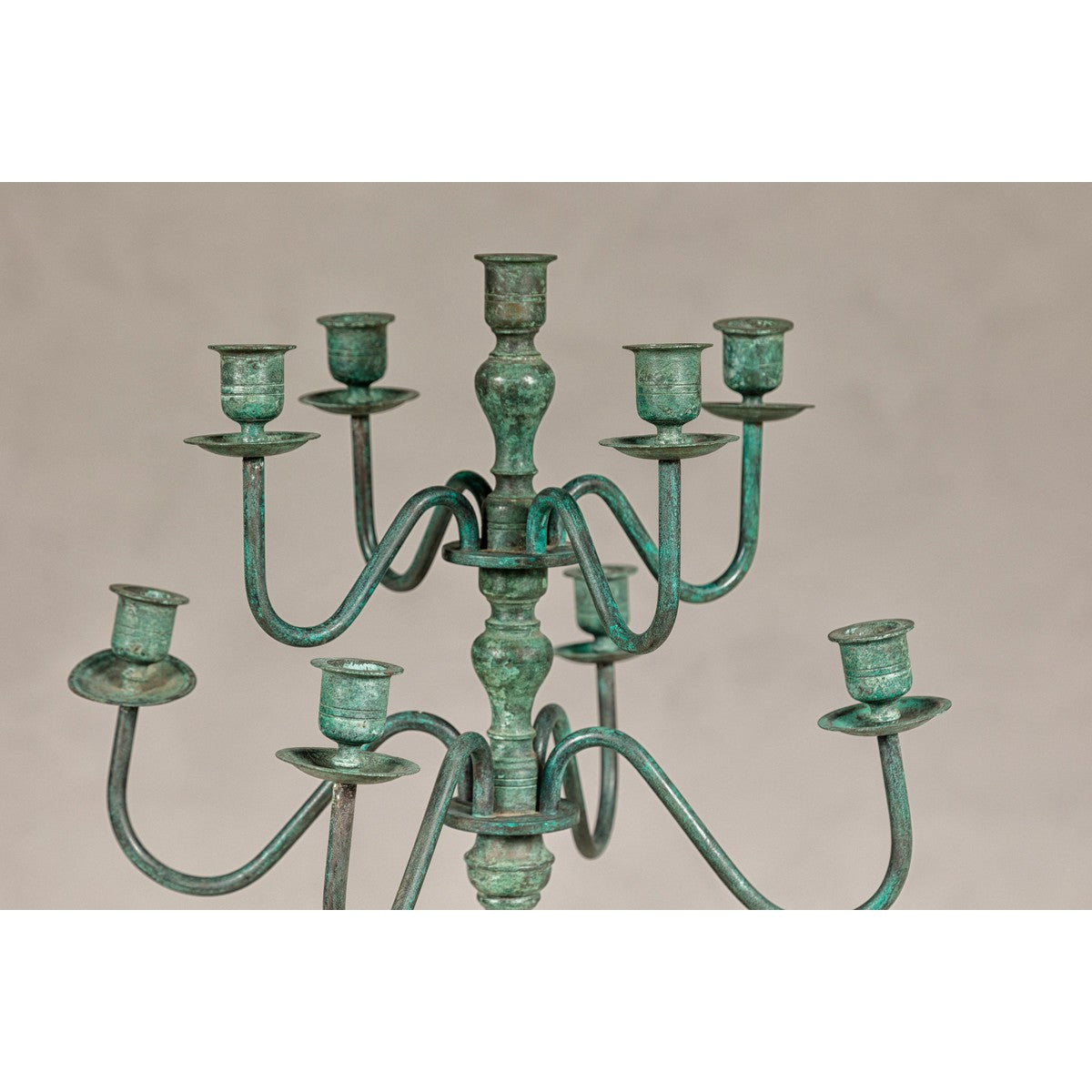 Vintage Two-Tiered Eight Arm Candelabra with Verdigris Patina-4. Asian & Chinese Furniture, Art, Antiques, Vintage Home Décor for sale at FEA Home