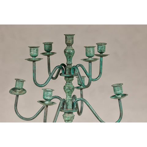 Vintage Two-Tiered Eight Arm Candelabra with Verdigris Patina-YN8068-4. Asian & Chinese Furniture, Art, Antiques, Vintage Home Décor for sale at FEA Home