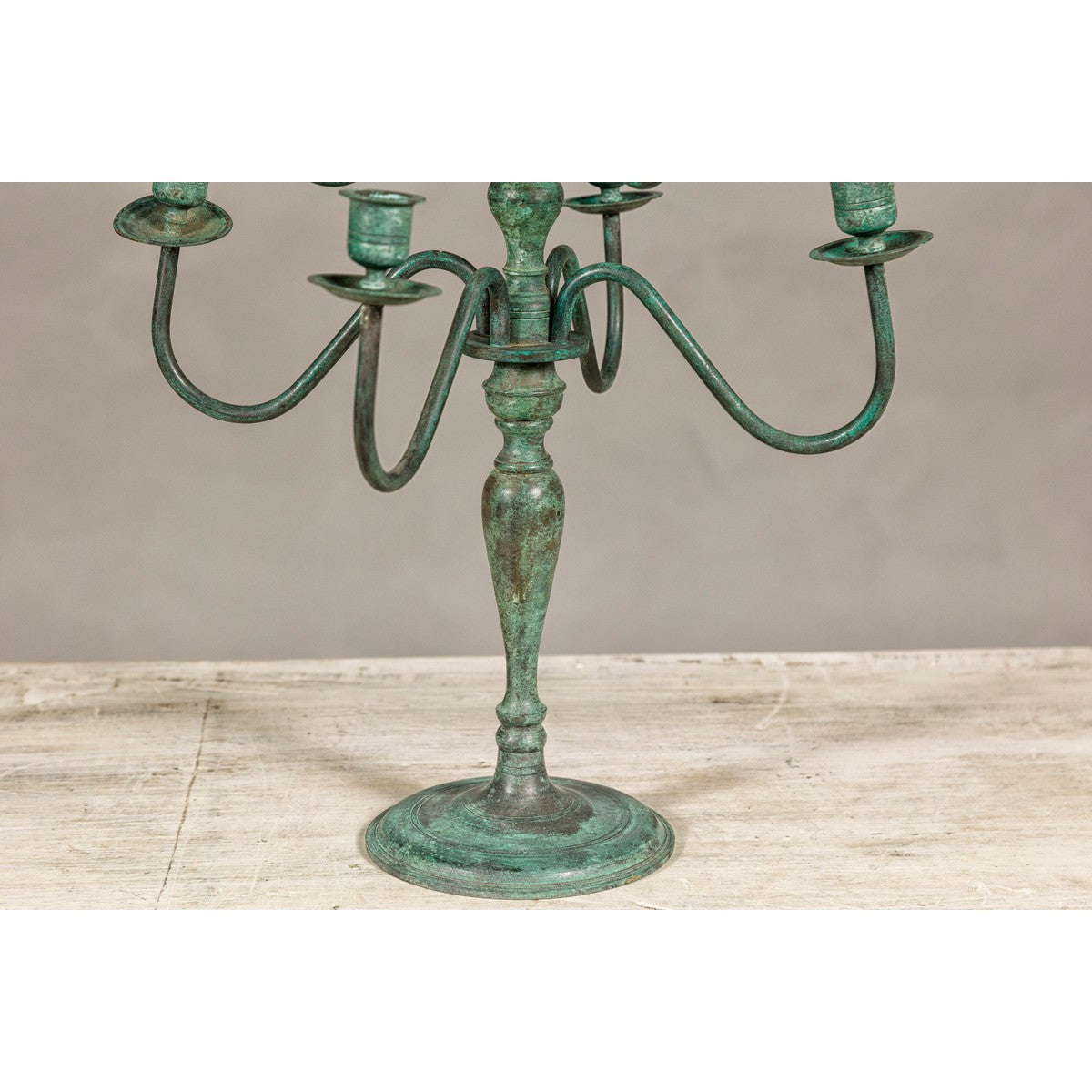 Vintage Two-Tiered Eight Arm Candelabra with Verdigris Patina-5. Asian & Chinese Furniture, Art, Antiques, Vintage Home Décor for sale at FEA Home