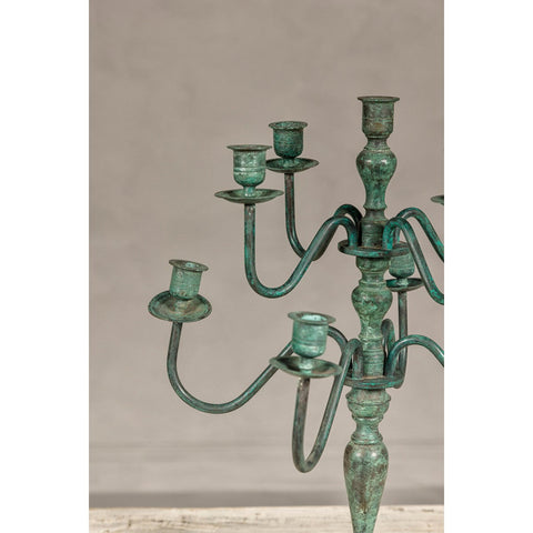 Vintage Two-Tiered Eight Arm Candelabra with Verdigris Patina-YN8068-6. Asian & Chinese Furniture, Art, Antiques, Vintage Home Décor for sale at FEA Home