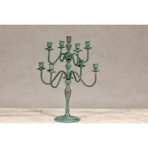 Vintage Two-Tiered Eight Arm Candelabra with Verdigris Patina-YN8068-7. Asian & Chinese Furniture, Art, Antiques, Vintage Home Décor for sale at FEA Home
