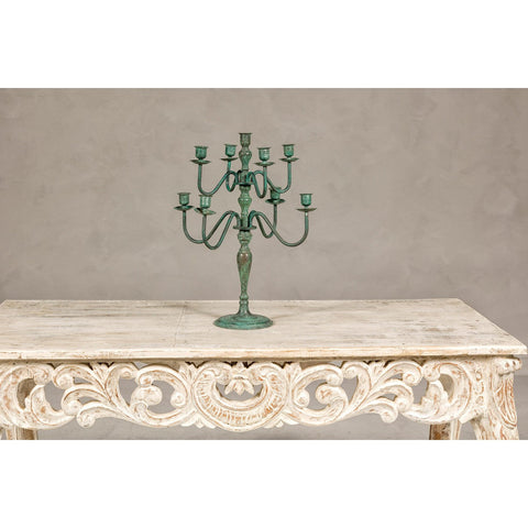 Vintage Two-Tiered Eight Arm Candelabra with Verdigris Patina-YN8068-8. Asian & Chinese Furniture, Art, Antiques, Vintage Home Décor for sale at FEA Home