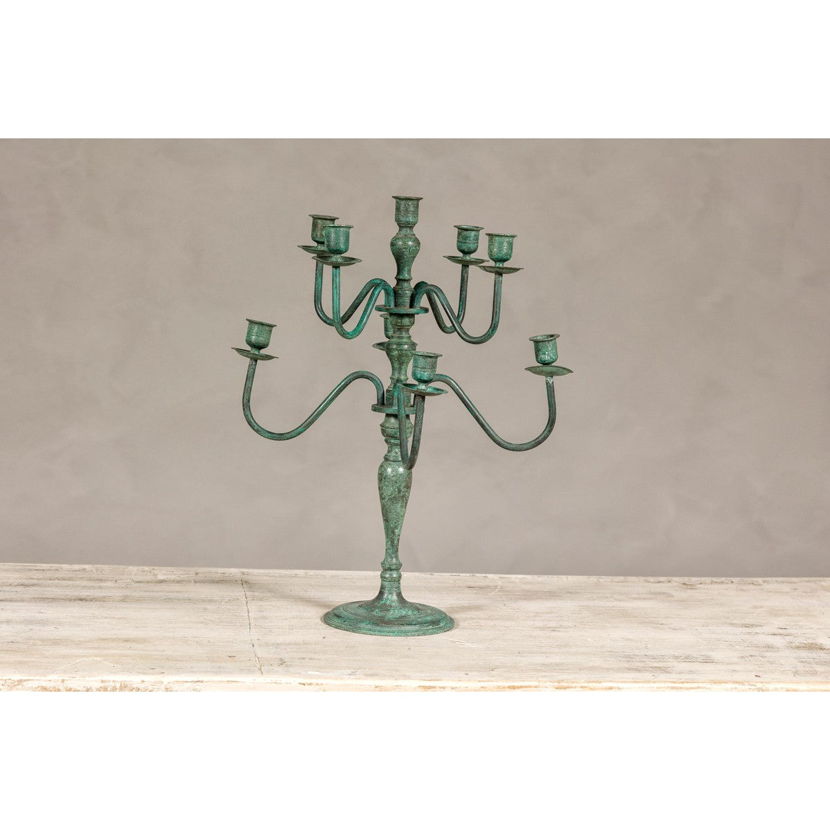 Vintage Two-Tiered Eight Arm Candelabra with Verdigris Patina-9. Asian & Chinese Furniture, Art, Antiques, Vintage Home Décor for sale at FEA Home