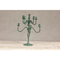 Vintage Two-Tiered Eight Arm Candelabra with Verdigris Patina