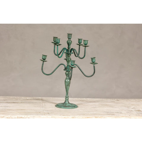 Vintage Two-Tiered Eight Arm Candelabra with Verdigris Patina-YN8068-9. Asian & Chinese Furniture, Art, Antiques, Vintage Home Décor for sale at FEA Home