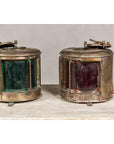 Pair of Nippon Sento Ship Lanterns with Green and Red Glass, Unwired-7. Asian & Chinese Furniture, Art, Antiques, Vintage Home Décor for sale at FEA Home