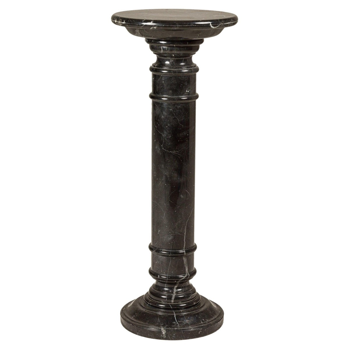 Vintage Black Marble Column Pedestal with White Veining and Stepped Base-1. Asian & Chinese Furniture, Art, Antiques, Vintage Home Décor for sale at FEA Home