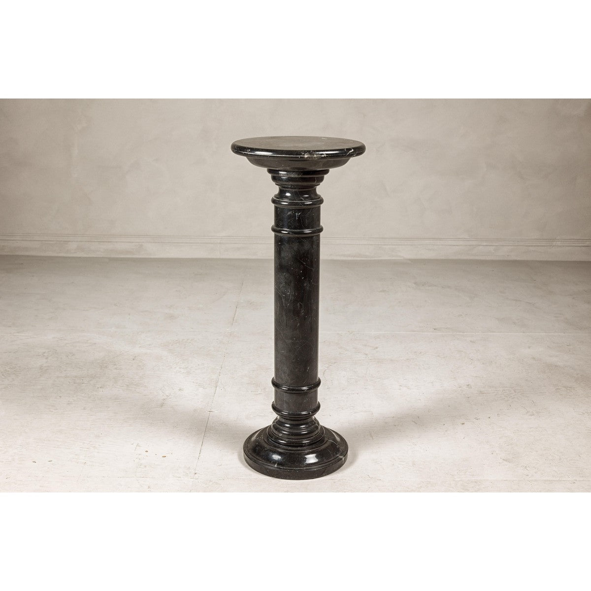 Vintage Black Marble Column Pedestal with White Veining and Stepped Base-14. Asian & Chinese Furniture, Art, Antiques, Vintage Home Décor for sale at FEA Home