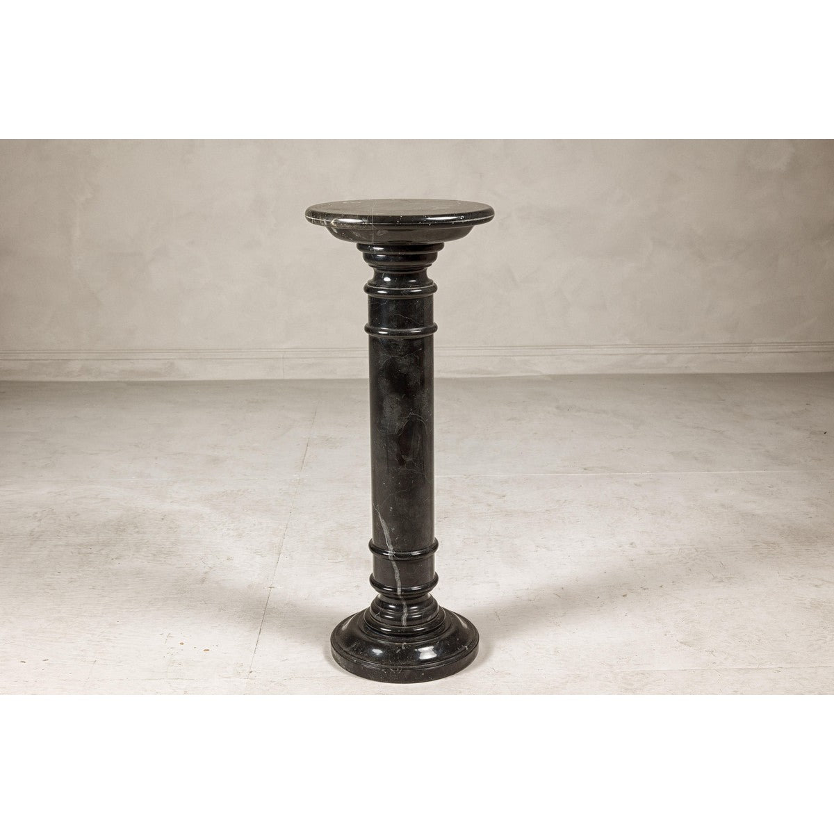 Vintage Black Marble Column Pedestal with White Veining and Stepped Base-15. Asian & Chinese Furniture, Art, Antiques, Vintage Home Décor for sale at FEA Home