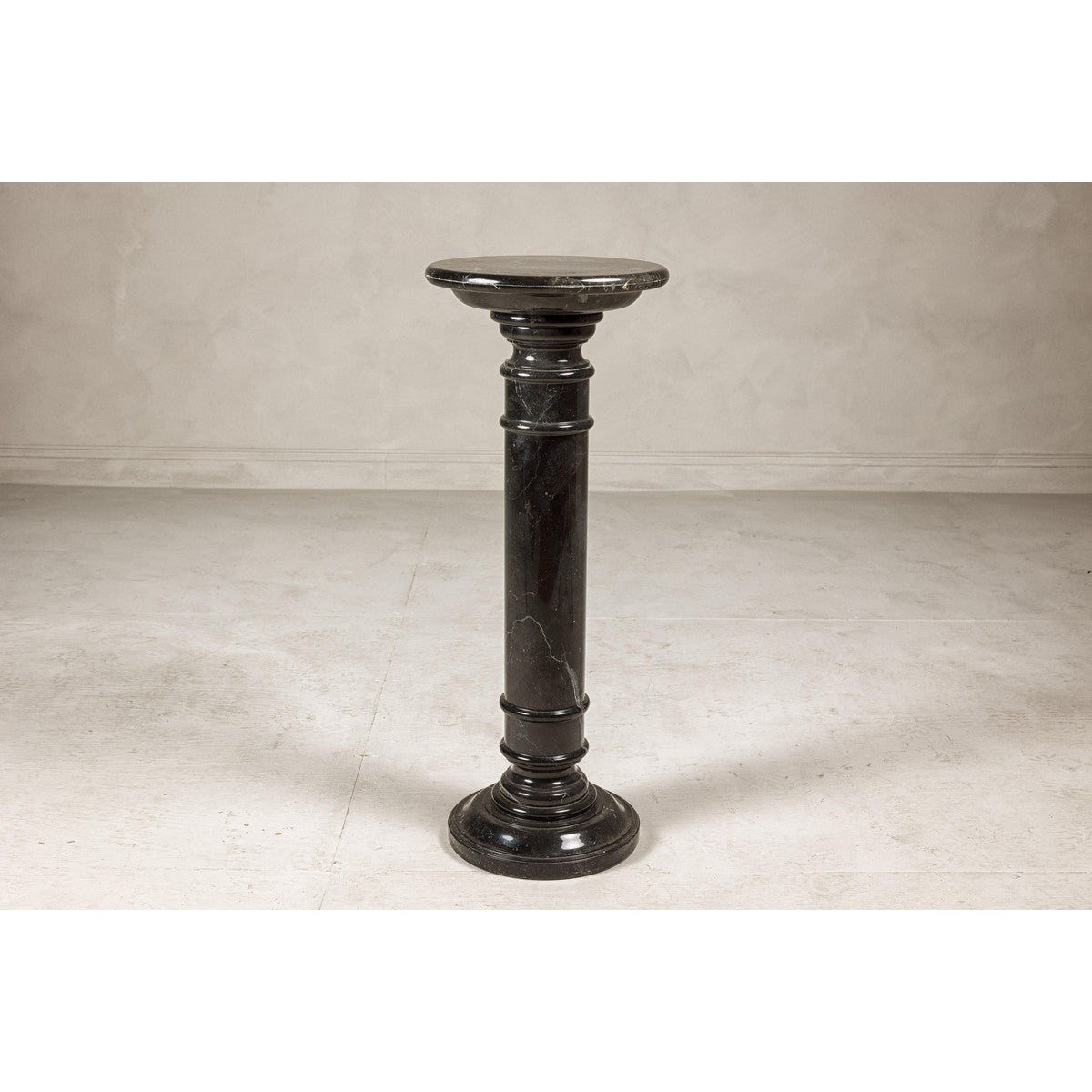 Vintage Black Marble Column Pedestal with White Veining and Stepped Base-16. Asian & Chinese Furniture, Art, Antiques, Vintage Home Décor for sale at FEA Home